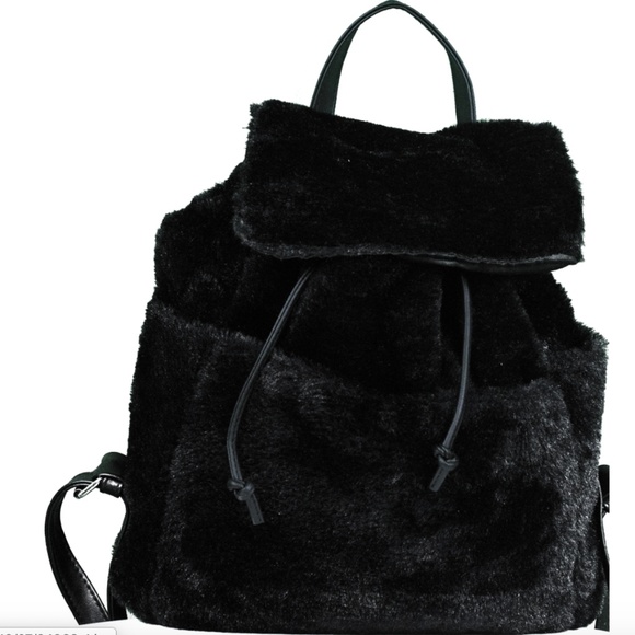 Handbags - New Black Faux Fur Winter 12" Backpack